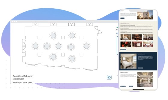 diagram of a meeting space and picture of a webpage