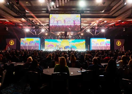 Event scene with digital large screens on the stage