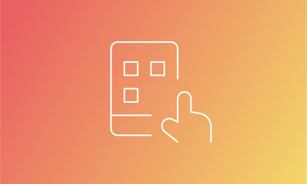 A hand is pointing at a phone with squares on the screen.