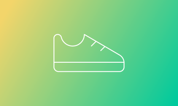 A shoe icon is displayed on a green and yellow gradient background.