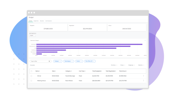 Budget graphs and tables in a browser window